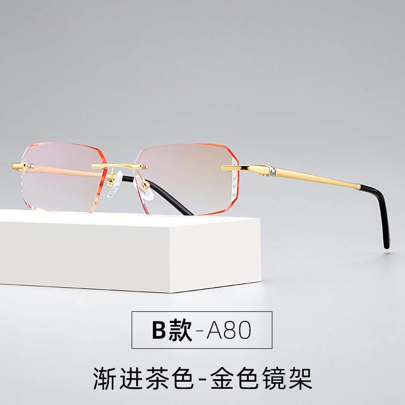 高档无框眼镜近度视男配防蓝光辐射无有数光钻石切边眼散睛边框超