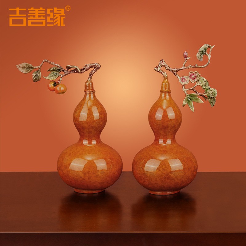 吉善缘《如意吉祥》玄关葫芦摆件新中式开口招财纯铜雕刻艺术品