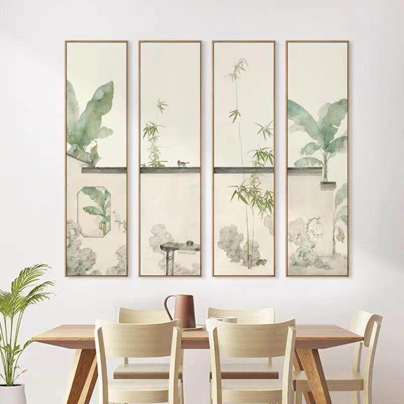 中式j5765876客茶厅装饰画四联屏风挂画室沙发背景墙中新国风壁画