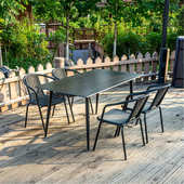 铁艺户外岩板桌椅正方形露天庭院桌子洽谈休闲阳台防水室外烧烤桌