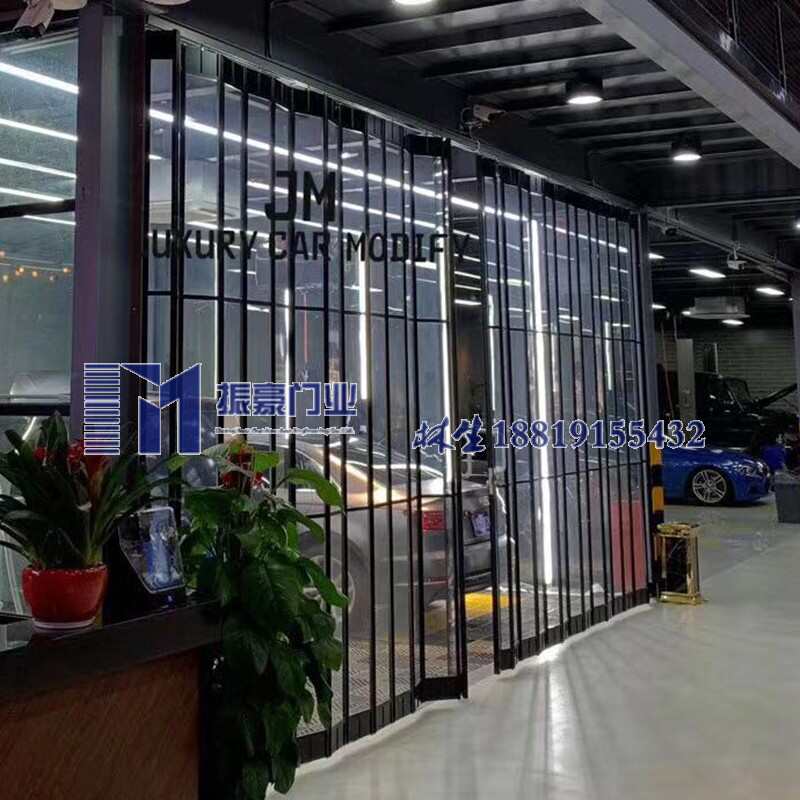 网红透视 汽车美容 无尘车间隔断 铝合金折叠推拉门透明 无下轨