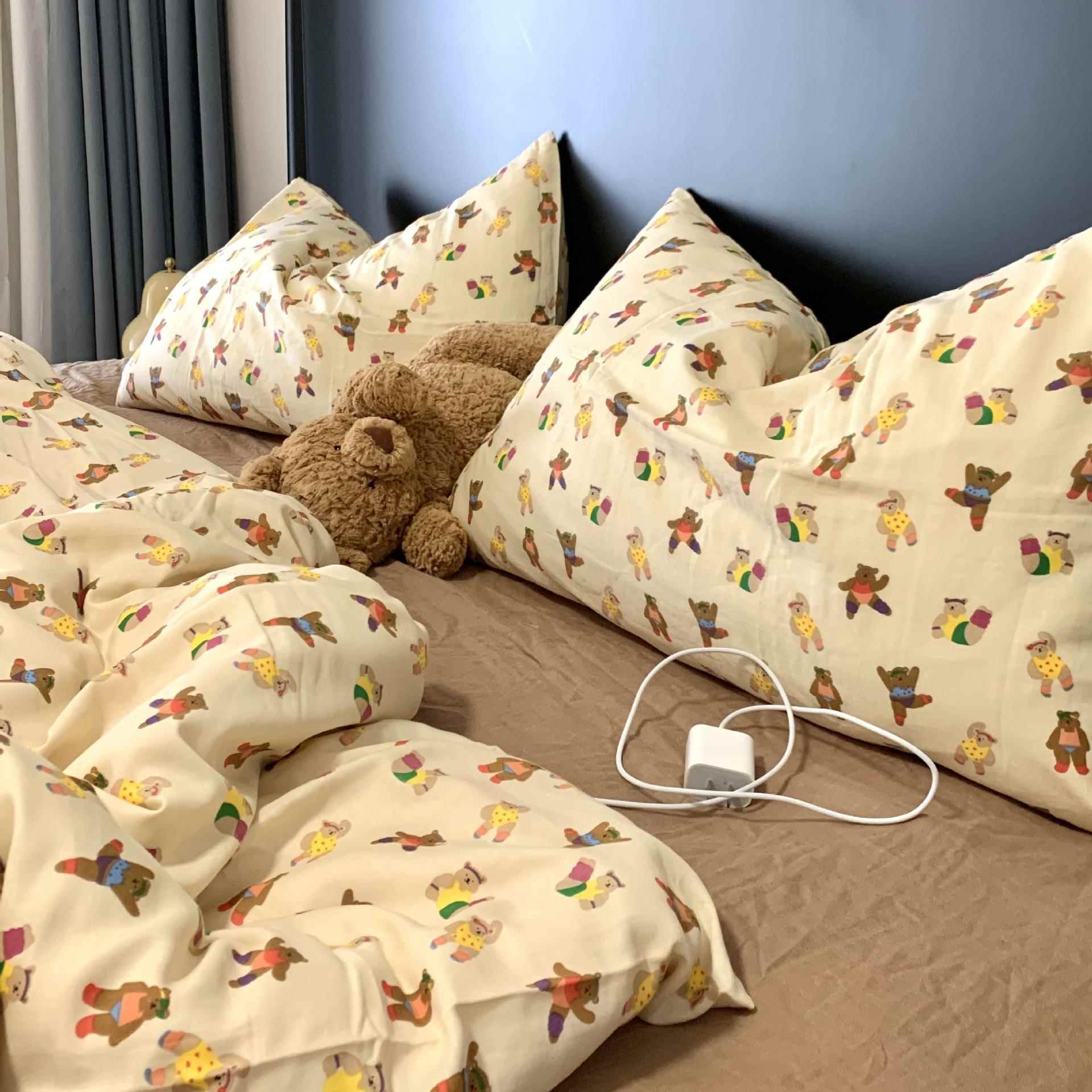 A类母婴级卡通爱全棉层双纱四件三套FOO纯棉儿童宿舍件套可风被套