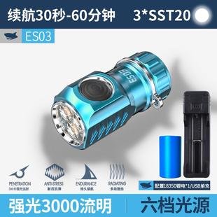 新款 珍户外迷你小长型携便光小灯氙气超 微笑鲨强超亮手电筒充电袖