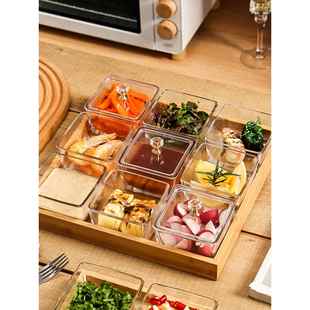 九宫阁火锅调味盒调味盒托盘拼盘格栅木盒调味盒分割干果盘整理盒