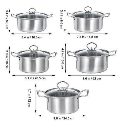 5 Sets Stainless Steel Double Ear Soup Pot Induction