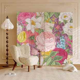 多巴胺田园花卉艺术屏风隔断客厅进门遮挡房间卧室折叠移动背景墙
