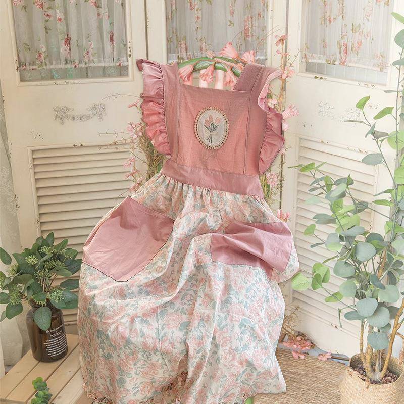 夏季新款可爱小碎花围裙居家厨房防污罩衣花艺园艺美甲围裙