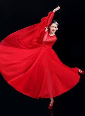 正品灯火里款摆国舞蹈现代舞2裙02中5舞蹈万疆红色开场舞连衣裙新