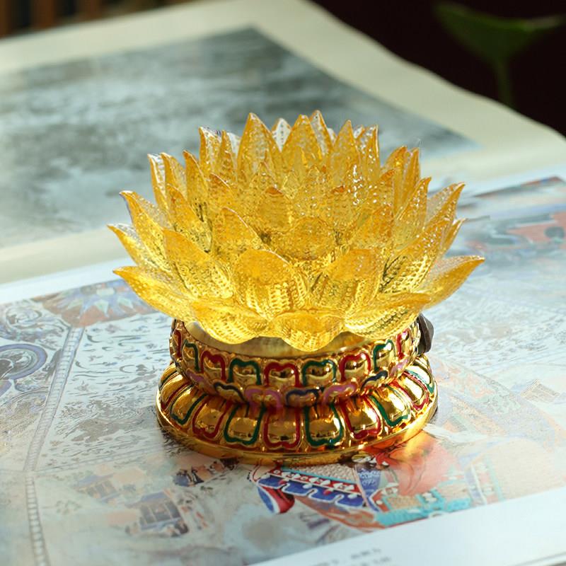2025新款琉璃金色帝王莲莲花灯佛前供灯供佛灯插电充电led长明灯