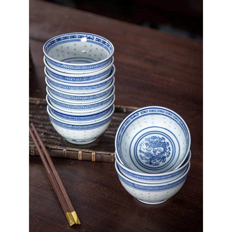 景德镇碗青花瓷家用米饭碗中式传统复古5英寸兰花老式蓝花陶瓷,餐饮具,碗,淘宝优惠券,粉丝福利购,淘宝优惠卷