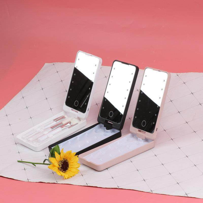 可折叠旋转美妆梳妆镜补光收纳旅行化妆镜宿舍镜子led收纳化妆镜