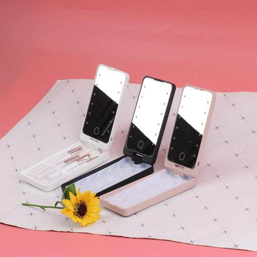 可折叠旋转美妆梳妆镜补光收纳旅行化妆镜宿舍镜子led收纳化妆镜