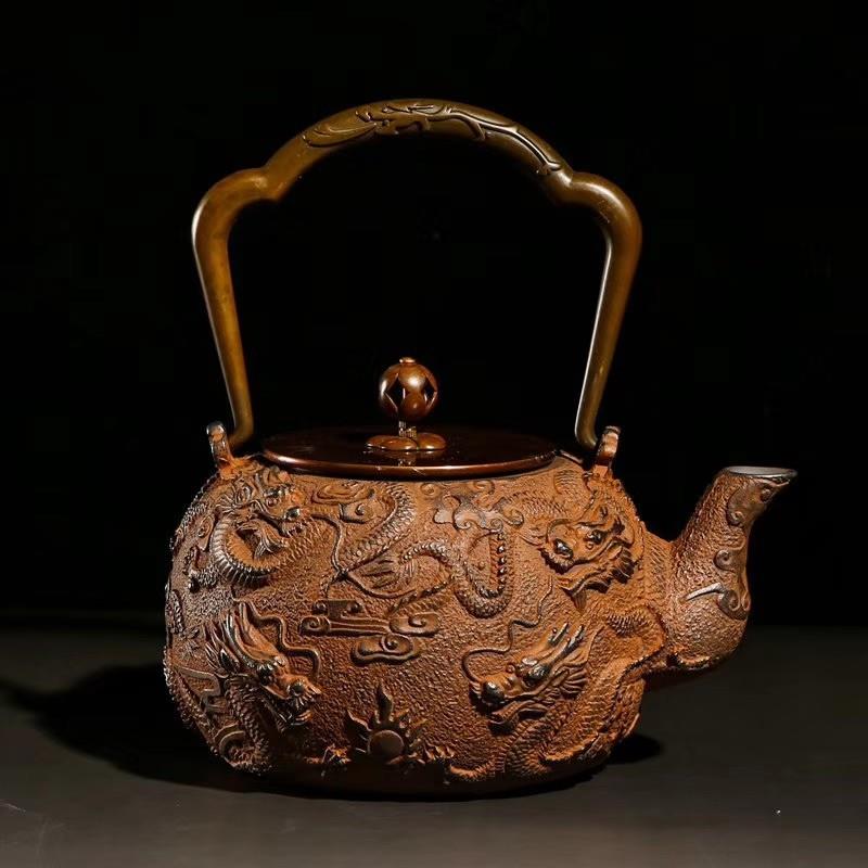 厂家供应生铁茶壶原矿砂铁壶打造老铁壶仿古色九龙铸铁茶壶