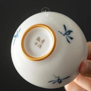 景德拟古兰花手绘主人杯羊脂玉汝窑茶杯大号单杯家用陶瓷功夫品杯