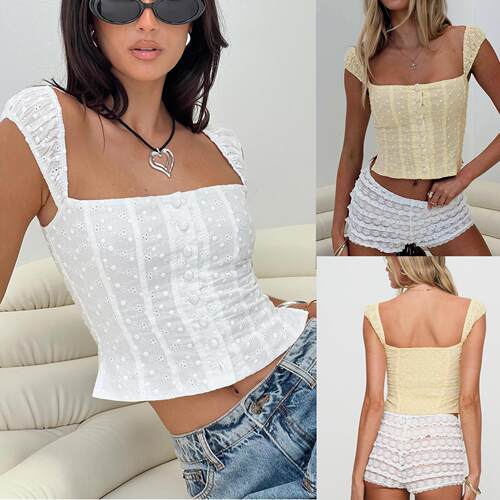 Tank top polka dot square neck short top for women