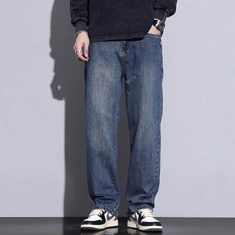 夏季薄款宽松牛仔裤男2026潮牌直筒休闲冰氧吧舒适阔腿直筒长裤子