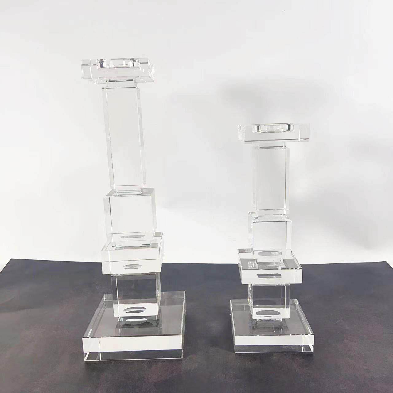 现代简约欧式几何层叠水晶玻璃烛台摆件样板房售楼处软装饰品摆设