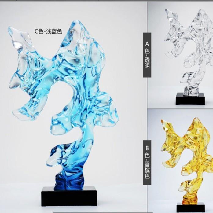 酒店玄关办公室创意桌面摆件透明树脂太湖石雕塑现代抽象客厅装饰