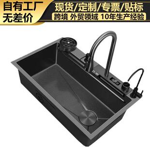 不锈钢厨房水槽枪灰色带刀架洗菜盆水槽一体手工盆数显水槽大单槽