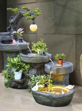 庭院流水景ML观中式假山泉摆件台花园造阳缸景客厅鱼喷池鱼装饰