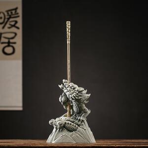 创意国潮如意金箍棒神龙座青砂石复古盘龙鱼缸造景办公室桌面装饰