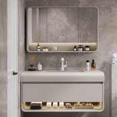 轻奢人造石一体盆浴室柜组合实木卫生间洗漱台厕所洗手池简约灰色