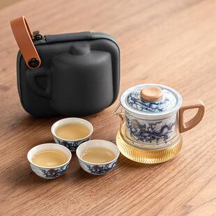 龙纹旅行茶具便携式快客杯个人专用随身包套装户外泡茶壶茶杯