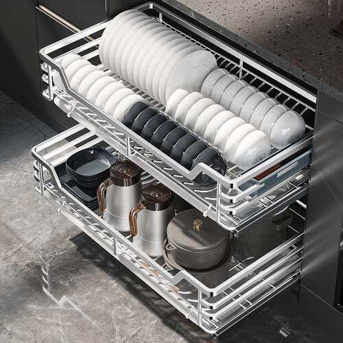 304不锈钢厨房调味拉篮橱柜抽屉式碗碟架双层实心收纳碗篮沥水
