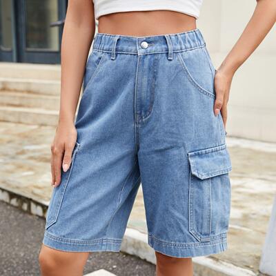 Women's elastic waisted denim workwear shorts trend