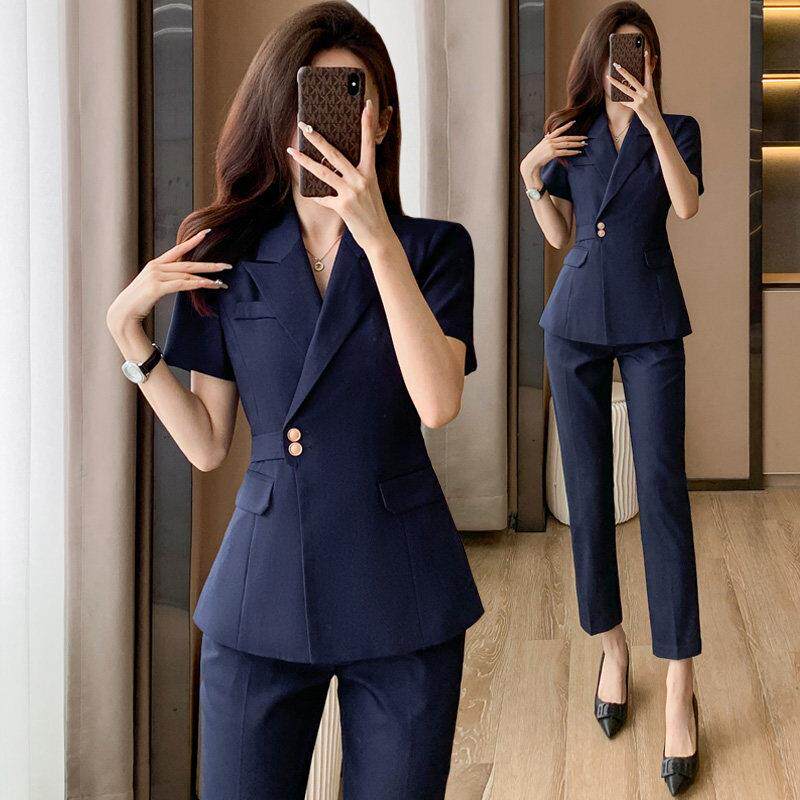 西装套装女短袖职业装正装珠宝店美容师饭店服务员4店经理工作服