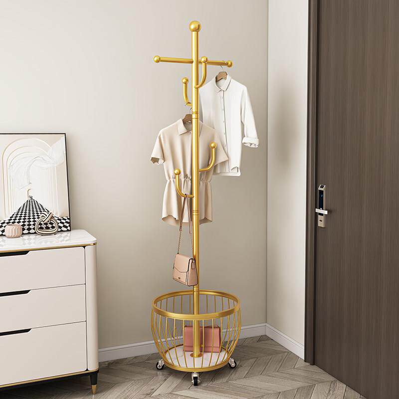 轻奢带轮可移动衣帽架客厅家用衣服收纳层架现代简易卧室落地挂衣