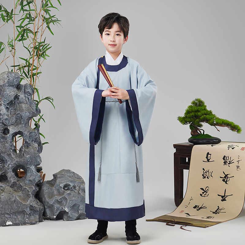 儿童古装男汉服唐朝诗人服装宋朝状元书生圆领袍古诗词朗诵演出服