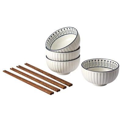 博堡BDY-TZ675-8A膳品陶瓷碗筷套装陶瓷碗4鸡翅木筷子4双