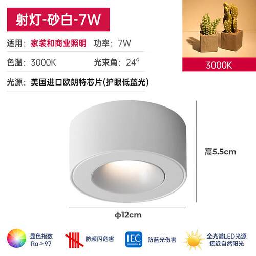 誉道明装薄射灯过道玄关阳台无主灯薄斗胆灯圆形筒灯盒仔灯 -7w-3