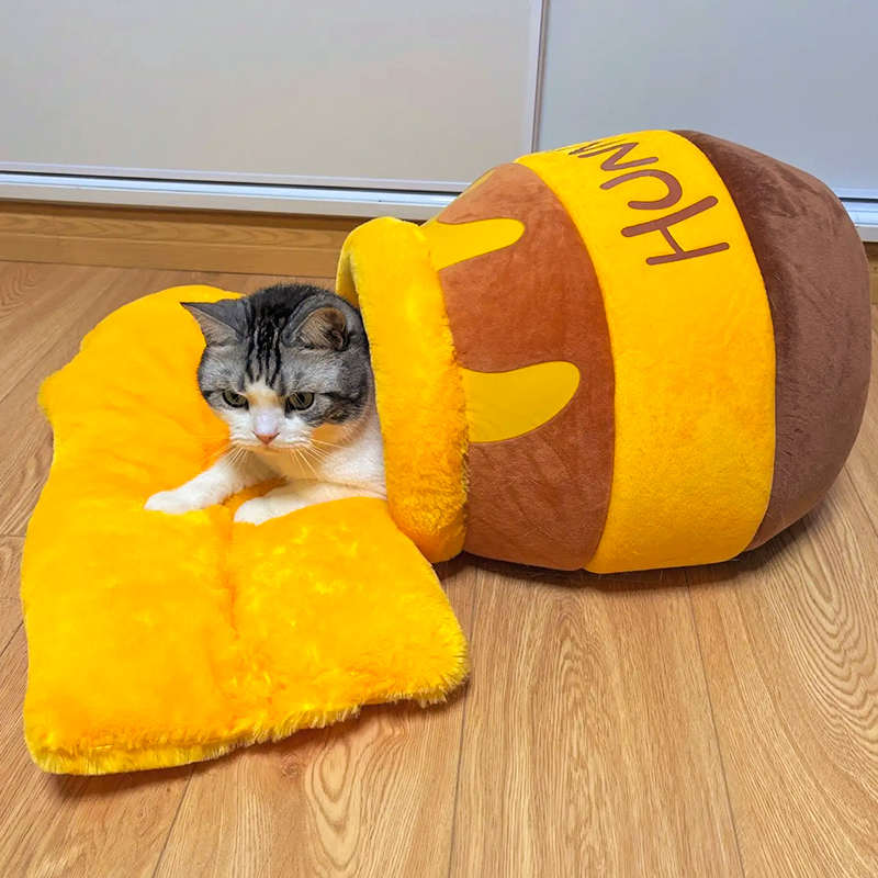 猫窝蜂蜜罐冬季保暖安全感窝半封闭式狗窝四季通用猫床宠物猫睡袋
