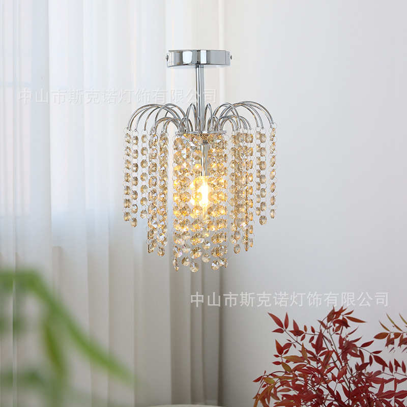 浪漫喷泉水晶小吊灯法式美式轻奢卧室床头过道飘窗吧台衣帽间灯具