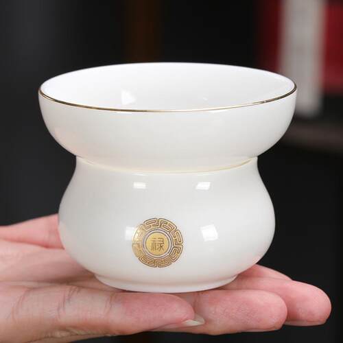 KI9S家用描金德化羊脂玉白瓷茶漏细纱网茶滤网漏陶瓷过滤网茶水分