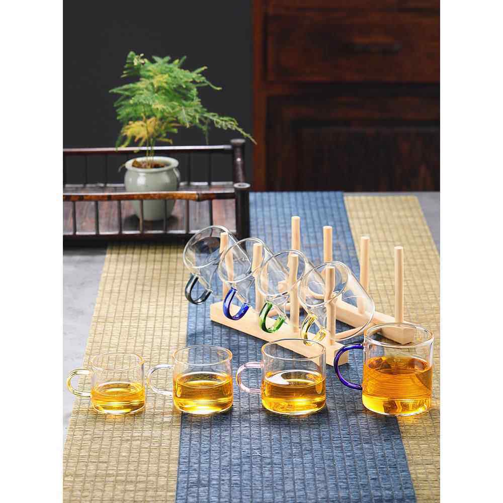 玻璃小茶杯带把品杯透明品茗杯子耐热杯功夫茶具套装加厚小品茗杯