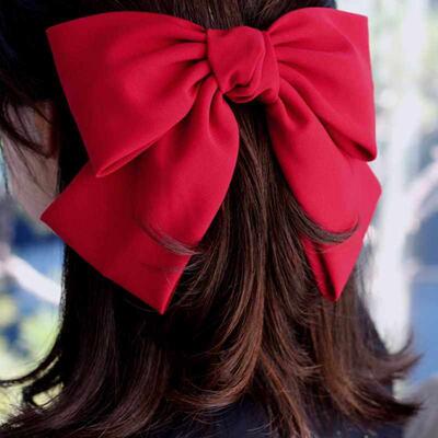 Big Bow Hairpin Burgundy Academy Satin Lolita Spring Clip Ha