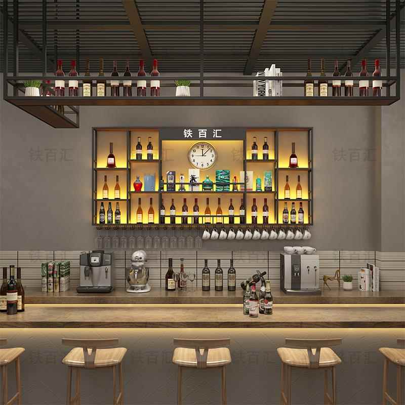吧台酒柜靠墙壁挂式酒架置物架工业风展示架铁艺创意饭厅红酒架子