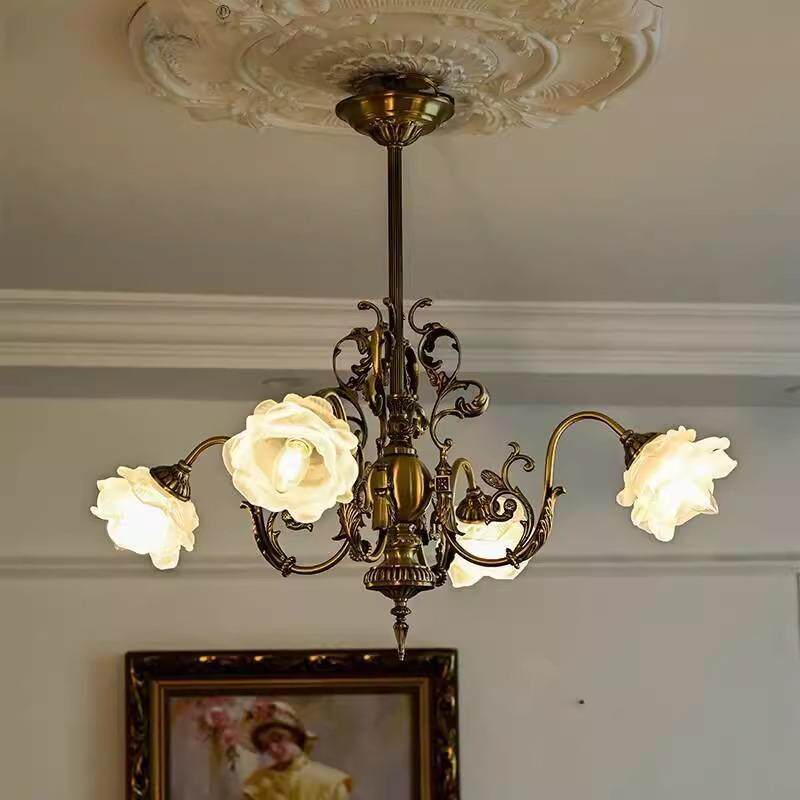 法式古典全铜客厅吊灯浪漫复古田园花朵轻奢客厅卧室灯具餐厅吊灯