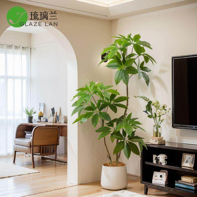 绿植大叶伞轻奢室内客厅电视柜旁边装饰北欧风假植物盆栽