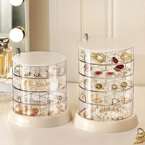 耳环耳钉收纳盒2023新款精致手饰品戒指项链旋转首饰盒透明多层