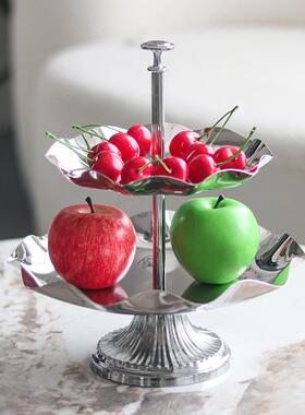双层不锈花钢台艺术瓣果盘摆件酒店前双层零装食干果YGF置物盘软