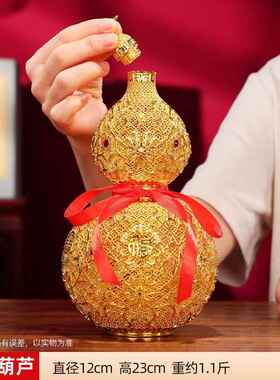 高档铜欣祥黄铜《花芦丝福葫公》摆件家居客厅办室桌面家居饰装品