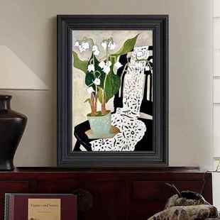 铃兰A188vJ8S马蒂斯花静物客厅卧室面装 黑白色花卉玄关 饰挂法画式