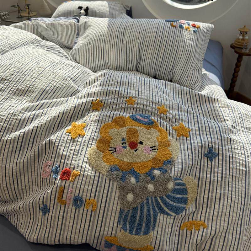 ins卡通水洗棉提花狮子王床上四件套全棉1.5m1.8米公寓被套三件套