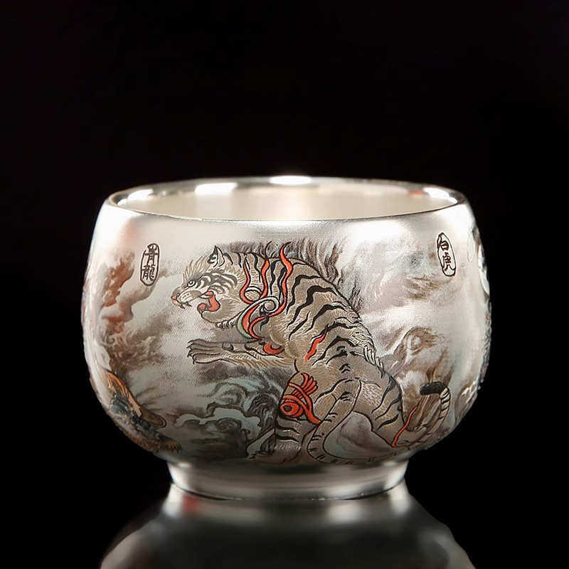 茶具礼品银杯子真银包银陶瓷鎏银四象神兽主人杯大号单杯茶盏茶杯,餐饮具,茶杯,淘宝优惠券,粉丝福利购,淘宝优惠卷