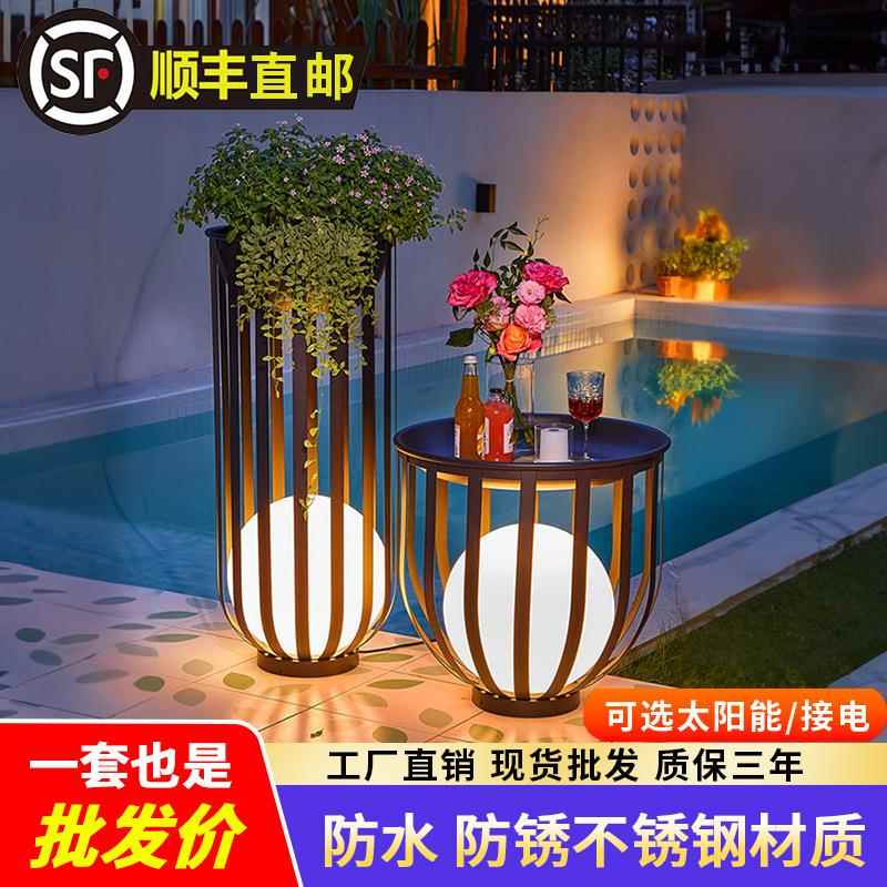 跨境太阳能草坪落地灯户外新中式不锈钢花园灯别墅露台花架氛围灯