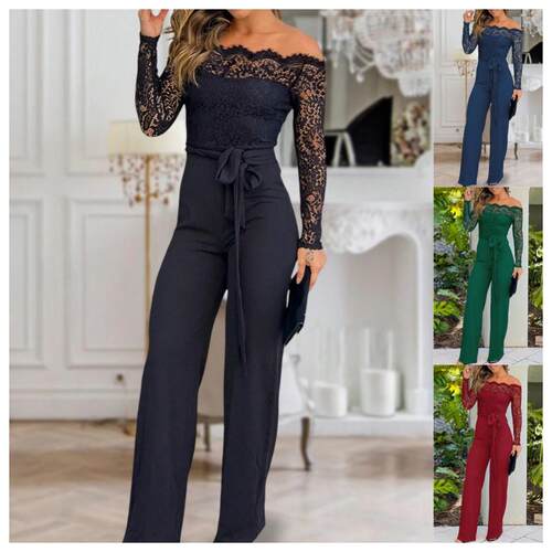 Women'S Off Shoulder Long Sleeve Eyelash Lace Patch Slim Fit